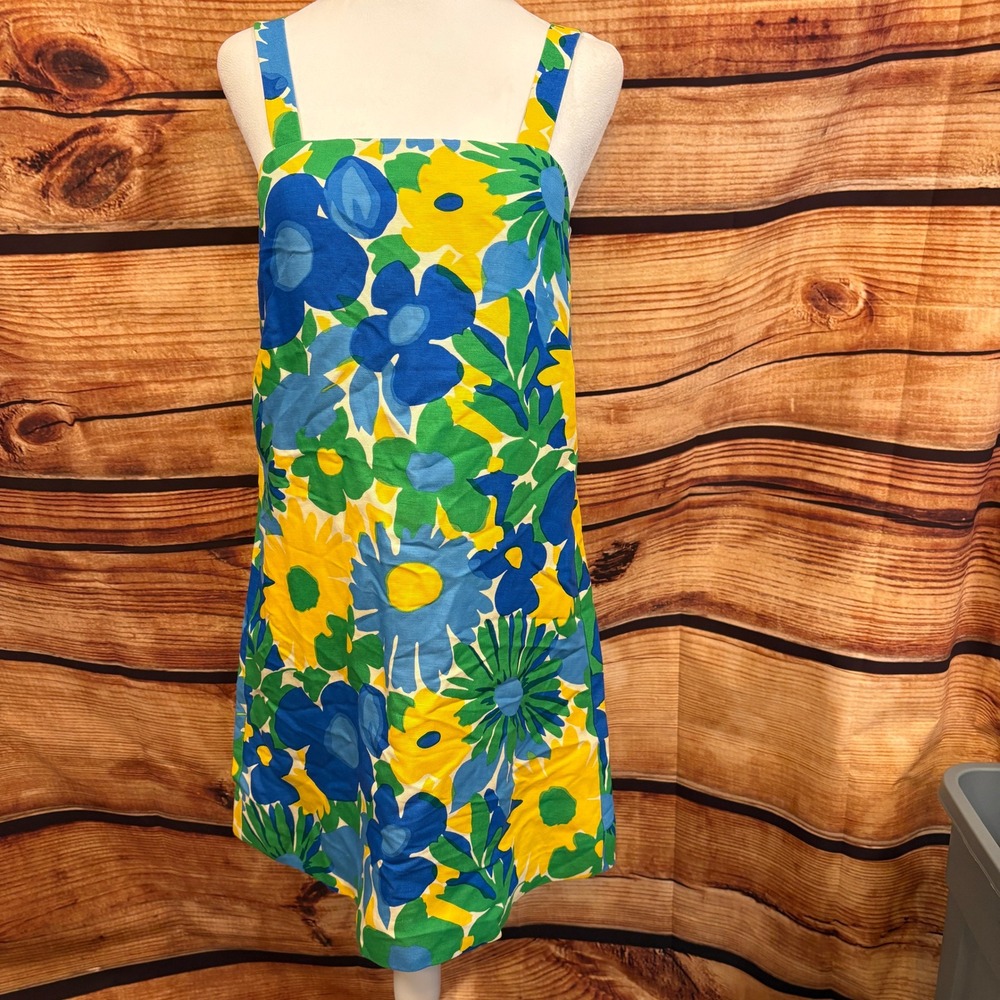J.Crew Womens Blue Yellow Linen Midi Floral Sheath Dress Size 2 NWT‎